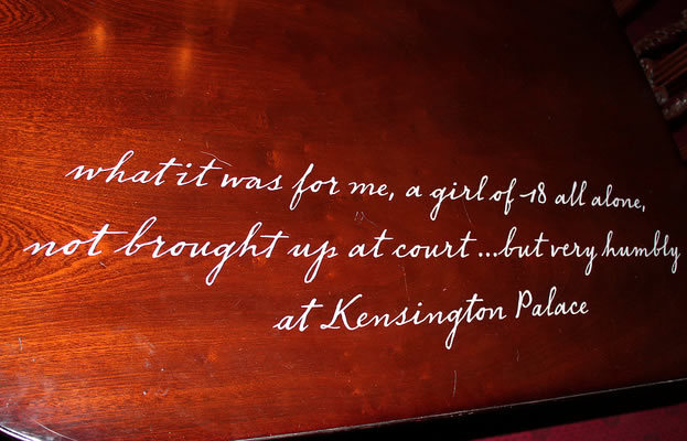 Text on the table in the Red Saloon, giving us insights into how Victoria was feeling on that day