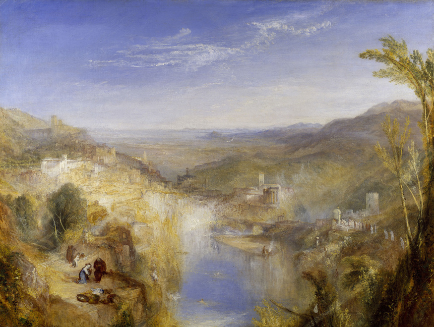 painting
Turner, Joseph Mallord William (1775 - 1851, English)
Italy, Modern Italy (place depicted)
oil on canvas
unframed dimensions: 926 x 1232 mm; framed: 1370 x 1673 x 128 mm
  
Oil on Canvas 92.5 x 123 cm

Painting entitled 'Modern Italy - the Pifferari', by Joseph M W Turner


733