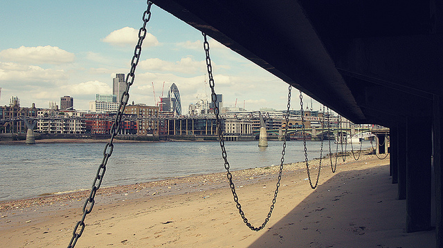 Underneath South Bank in chains, by Sophie Garrett