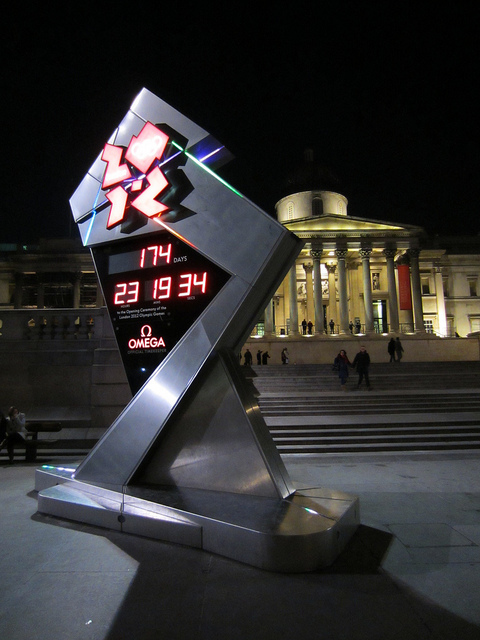 And finally...  the Olympic clock itself in Trafalgar Square, snapped back in February, in Fe, by alistairj