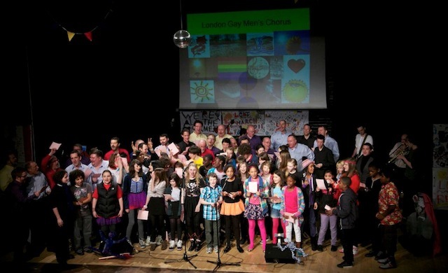 Singing at Stoke Newington School for Hackney Borough LGBT month celebrations 2011 (photo by Gary Manhine)