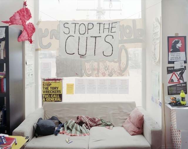 The 'Autonomous Social Centre', 29 Western Road, Brighton. 17 July 2011. The former mobile phone store was occupied by protestors on 30 June who were striking in solidarity with public sector workers effected by government cuts. The building had been empty since August 2010.