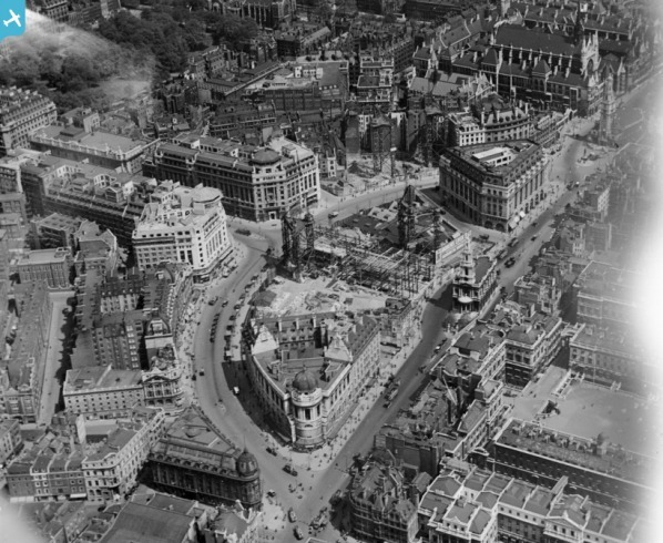 India House, Drury House and Bush House under construction on Aldwych, London, 1921