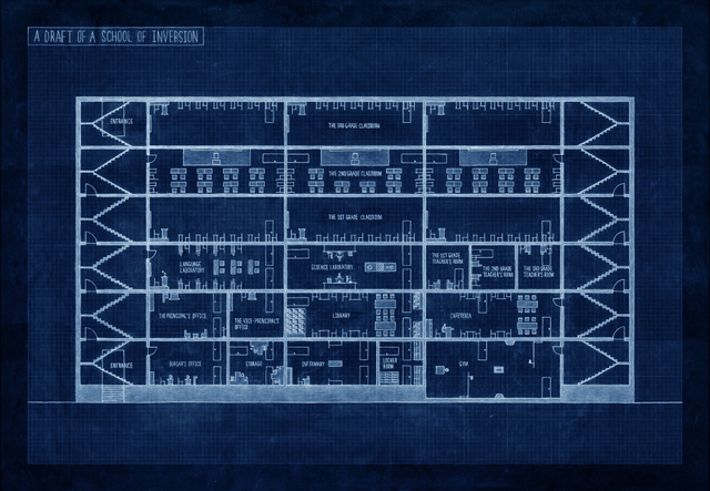 A Draft of a School of Inversion 2009, Blueprint. Courtesy of the artist and Maeil Dairies Co. Ltd. © The artist 2012.