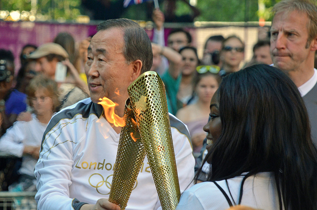 Ban Ki Moon, the UN Secretary General passes the Flame to Sedudzi Basoah-Acolatse on Birdcage Walk by Angryoffinchley