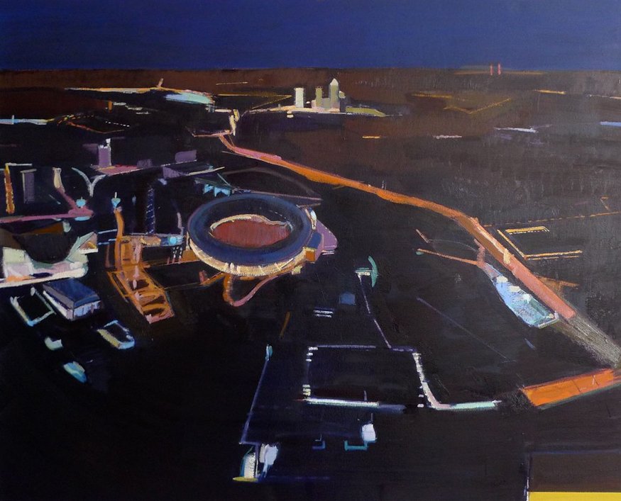 Daniel Preece, Canary Wharf and Olympic Stadium. Courtesy Sarah Myerscough.