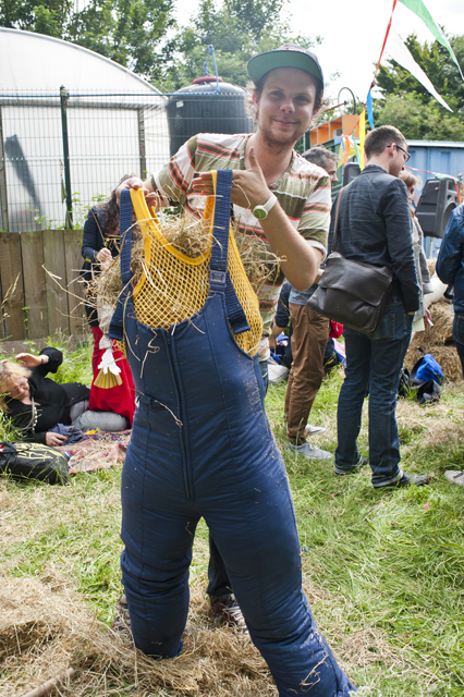 Stuffing the scarecrows.