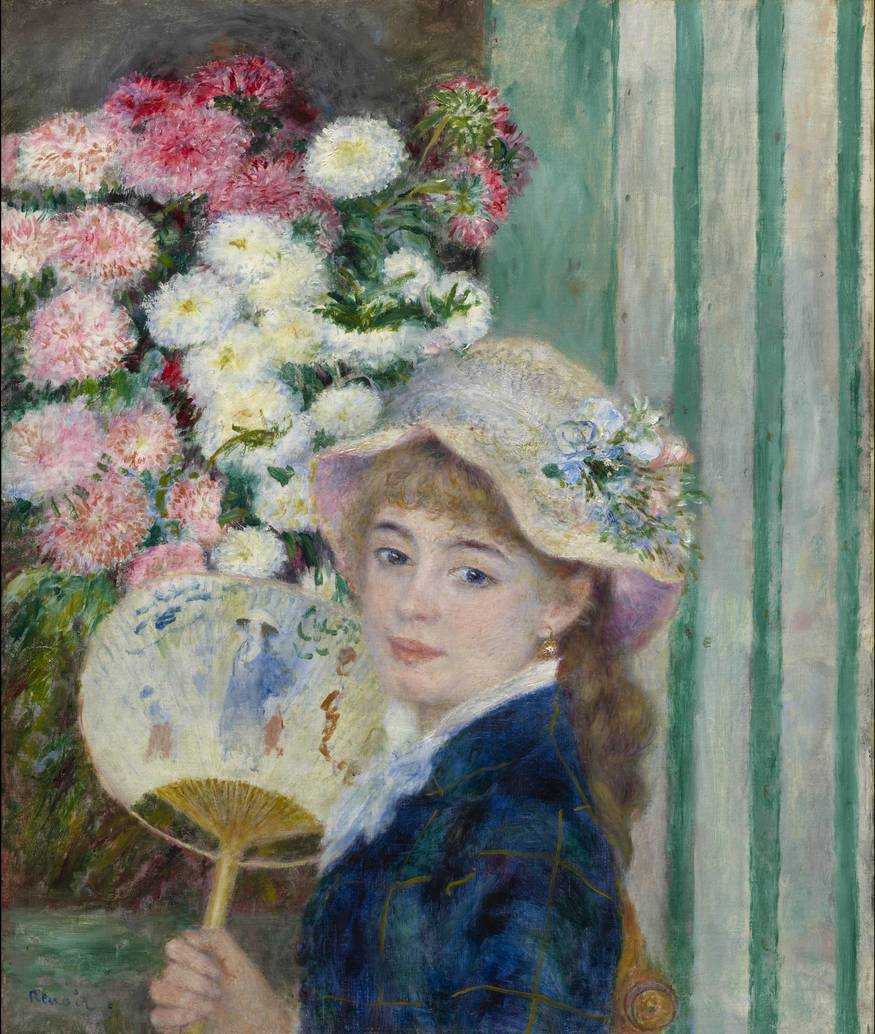 From Paris: A Taste for Impressionism
 Paintings from the Clark
 7 July 2012 to 23 September 2012
 
 Key. 43  /  Cat. 53
 
 Pierre-Auguste Renoir
 Girl with a Fan, c. 1879
 oil on canvas
 65.4 x 54 cm
 ?? Sterling and Francine Clark Art Institute, Williamstown, Massachusetts, USA, 1955.595
 
 Exhibition organised by the Sterling and Francine Clark Art Institute, Williamstown, Massachusetts, in association with the Royal Academy of Arts.
 