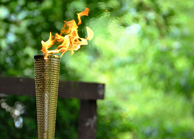 The torch in flame at Barking Park / photo by Pallab Seth