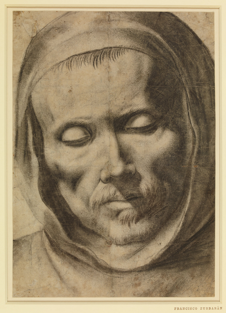 Head of a monk, 1625-64, Francisco de Zurbaran (1598-1664). Drawing, 277 x 196 mm. Copyright of the Trustees of the British Museum