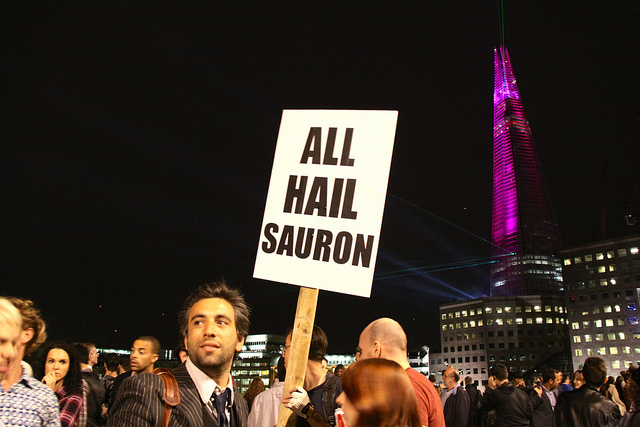 This wag made the national news with this sign during the Shard launch, by Myk Reeve