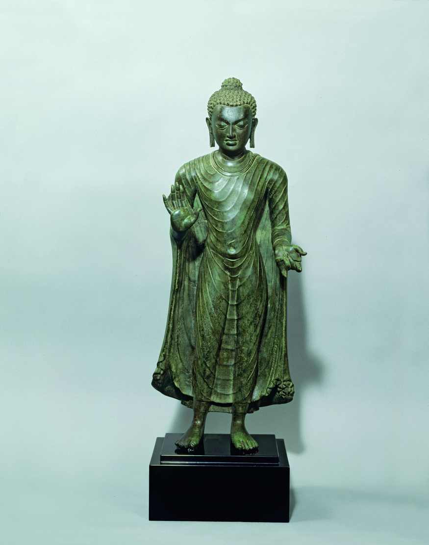 Key. 264  
 The Buddha Shakyamuni in Abhaya-mudra, probably Bihar, Gupta Period, India, 6th century
 Bronze, 68.6 x 27.3 x 17.8 cm
 Asia Society, New York: Mr. and Mrs. John D. Rockefeller 3rd Collection, 1979.008
 Photo Courtesy of Asia Society, New York
 