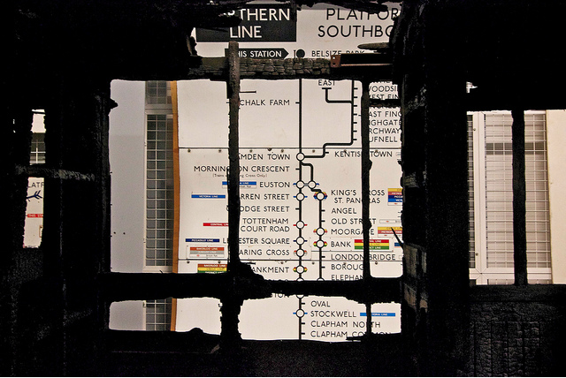 View from inside an old wooden tube train