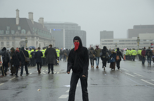 Masked protester