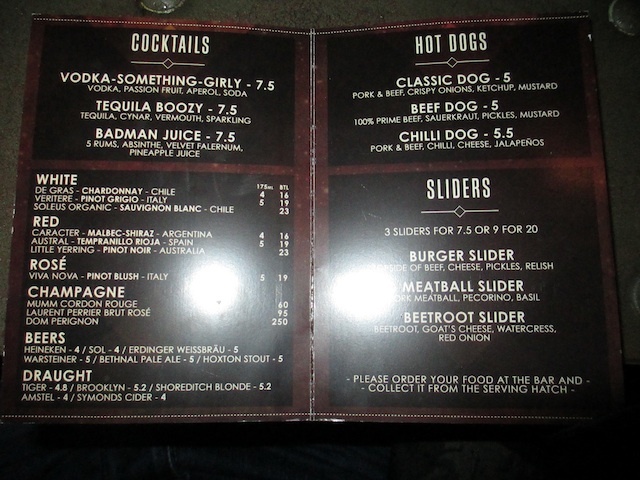 That food and drink menu in all its minimalist glory.