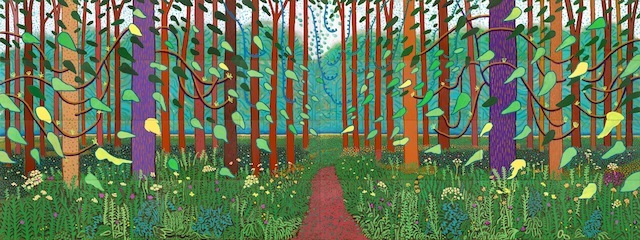 "THE ARRIVAL OF SPRING (ONE OF A 52 PART WORK)" 2011
OIL ON 32 CANVASES (36 X 48" EACH)
144 X 384" OVERALL
ÃÂ© DAVID HOCKNEY