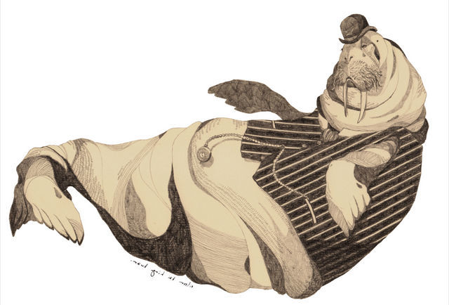 Walrus (sepia), Curiouser and Curiouser. Image courtesy Abi Moulder