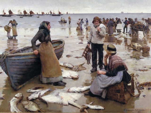 ‘A Fish Sale on a Cornish Beach’ Stanhope A. Forbes, RA (1857 – 1947) oil on canvas, 1885 from the collections of Plymouth City Council (Museums and Archives) © Bridgeman Art Library