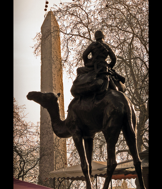Memorial to The Imperial Camel Corps and Cleopatra's Needle on Embankment by Stuart-Lee