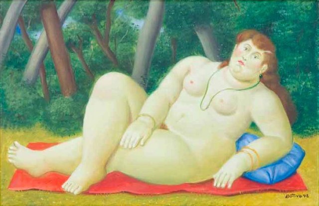 Fernando Botero (1932 -) Reclining woman, 1998. Image courtesy Opera Gallery.