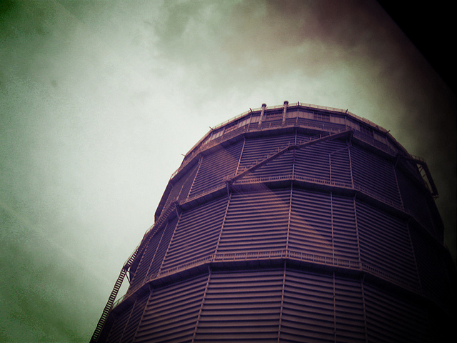 Battersea gas holder from the train by dusty sevens