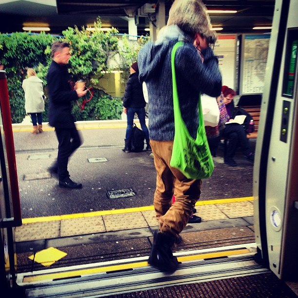 Lime green manbag by Andy Wilkes