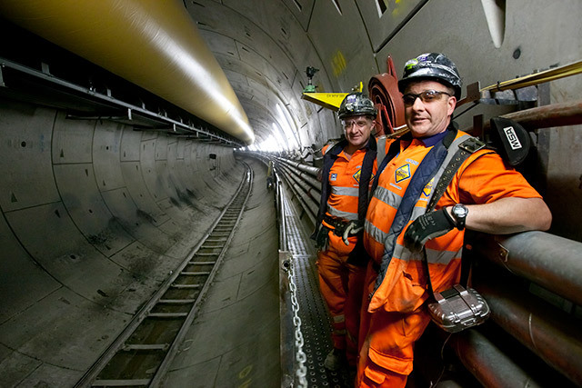 Workers in the tunnel at the western end. 