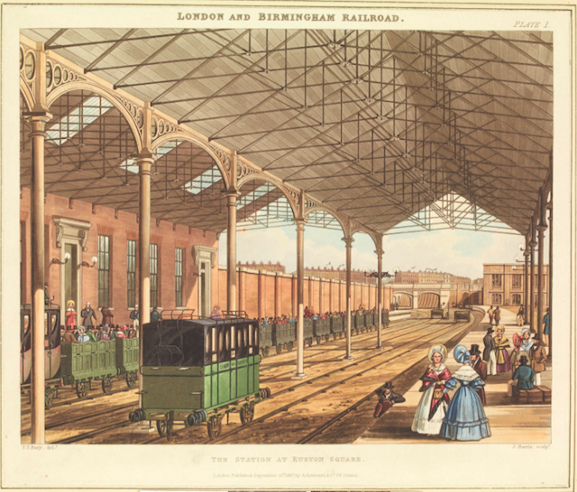 John Harris shows the tracks leading north from Euston station (1837). ©The Trustees of the British Museum.