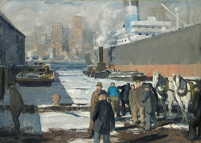 George Bellows
 16 March 2013 to 9 June 2013
 
 Key. 34  /  Cat. 37
 
 George Bellows
 Men of the Docks, 1912
 oil on canvas
 114.3 x 161.3 cm
 Randolph College, Founded as Randoph - Macon Woman's College in 1891, Lynchburg
 
 Exhibition organised by the National Gallery of Art, Washington, in association with the Royal Academy of Arts, London, and the Metropolitan Museum of Art, New York .
 