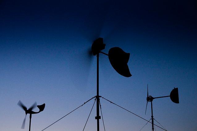 Mini turbines at climate camp, Blackheath / photo by The old World of Tim
