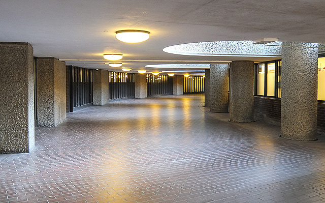 Frobisher Crescent. The architects envisioned it as a small shopping mall. But the shops never came, and it is now offices for the Arts Centre.