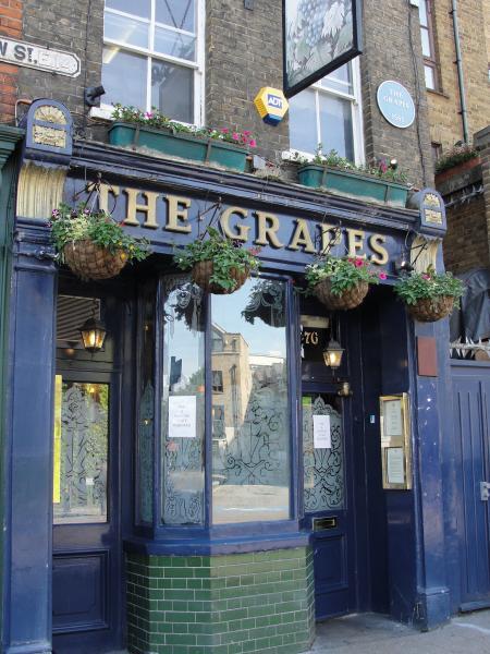 Book 1 Ch. 6: The Grapes in Limehouse was the inspiration for "The Six Jolly Fellowship Porters, already mentioned as a tavern of a dropiscal appearance".