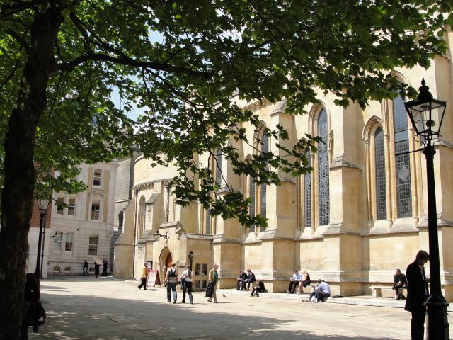 Book 1 Ch. 8: Mr Lightwood's office is by the "dismal churchyard" of the Temple church. At first we thought he must mean this lovely spot, but on closer inspection found there was a building there until a bomb fell in 1941.