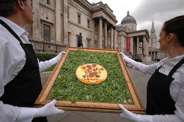 A 'MASTER PIZZA' CREATED  BY FOOD ARTIST PRUDENCE STAITE FOR PIZZA EXPRESS.
Vincent Van Goghâs Sunflowers returned to the UK today, but with a tasty twist on the original painting. While Van Goghâs masterpiece is spending the summer in Amsterdam rather than its usual home in London, PizzaExpress brought a bit of colour to a grey summer by turning the artwork into a master-pizza, and returning it the gallery (The National Gallery) that normally houses it.

THE PIZZA CHAIN HAS COMMISSIONED Works by Van Gogh, Monet, Warhol, Munch and Lichtenstein have all been transformed into edible art to create a collection of master-pizzas entitled âLove Your Summerâ. The mouth-watering displays mark the launch of a new initiative by PizzaExpress aimed at helping Brits make the most of the season with a special summer pass for food, art, music and film.Â&nbsp; 


17.6.2013

**MANDATORY CREDIT LONDON MEDIA**
Â©London Media Press Ltd
11a Printing House Yard
London E2 7PR
0207 613 2548

 *** Local Caption *** ALL MATERIAL MUST BE CREDITED "LONDON MEDIA". 100% SURCHARGE IF NOT CREDITED