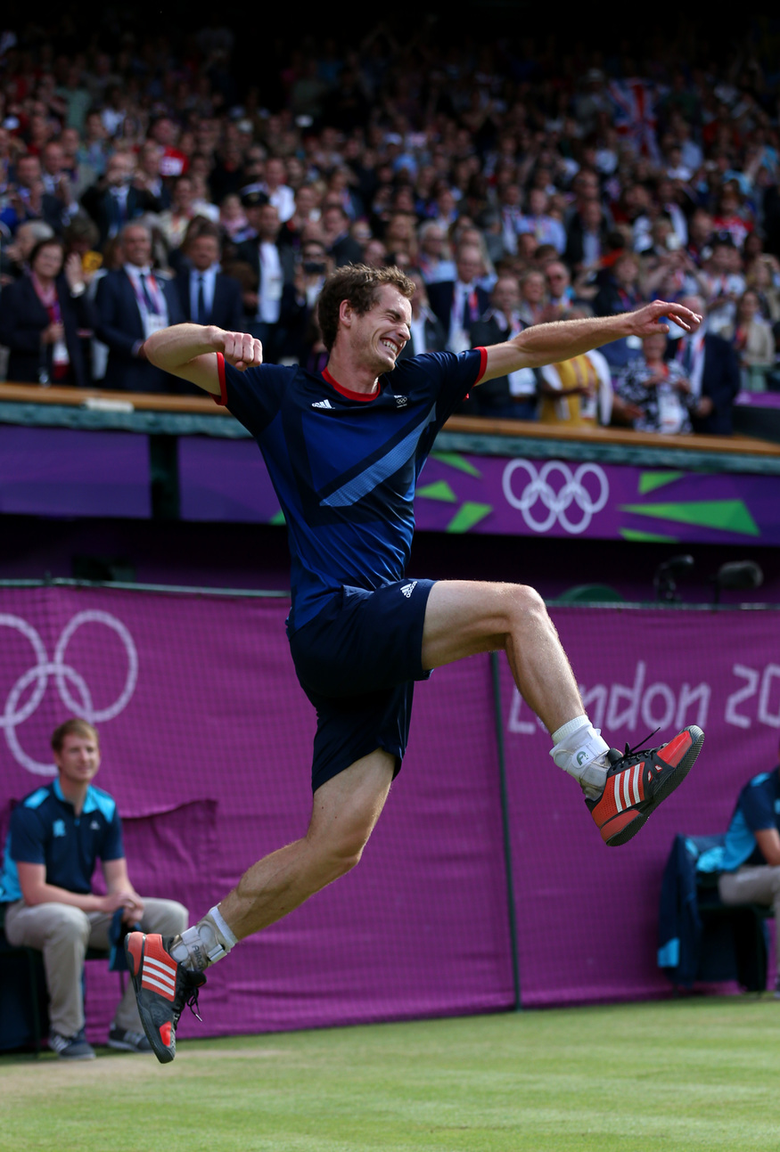 Andy Murray wins gold at the London 2012 Olympics.  Photo by Getty