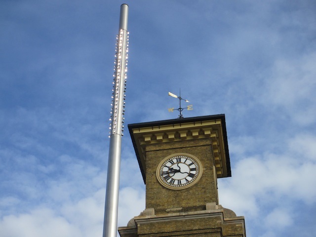 The lighting looks inelegant from some angles during the daytime, but you can pretend that the clock tower is a soldier, holding up a gun. If you're a bit weird like us.