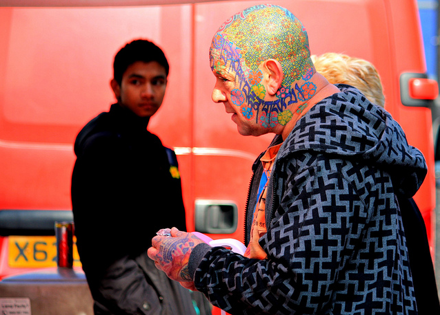 Man with a Colourful Head @ Chapel Market by Becky Frances