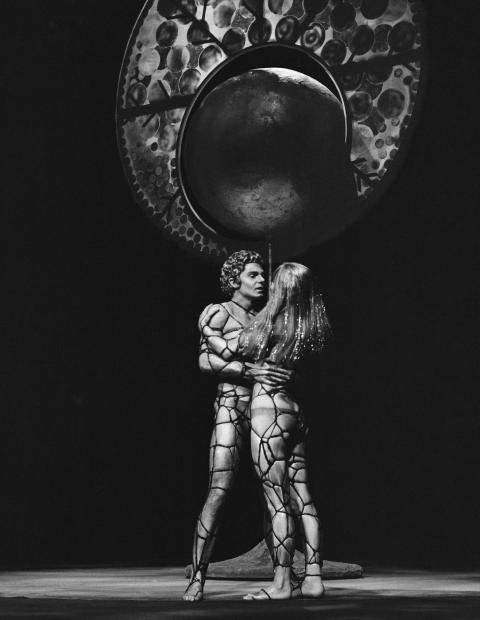Derek Jacobi and Louise Purnell in Back to Methuselah. In 1969, this is what we thought the future would be like. Photo by Chris Arthur.