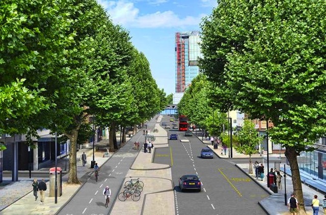 Proposed new segregated cycle track along Blackfriars Road.