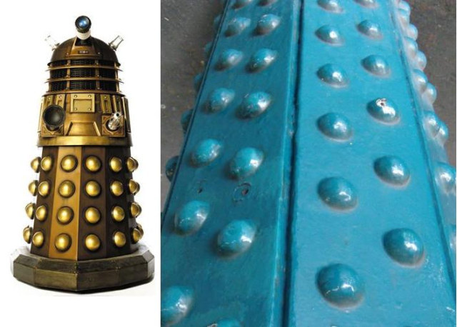The painted iron columns at Whitechapel station are surely recycled from old Dalek parts.