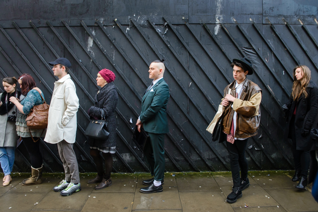 Queuing for the catwalk shows is an art in itself.