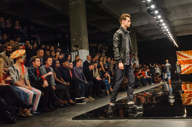 Look closely at this Superdry front row and you will see a man wearing a pizza.