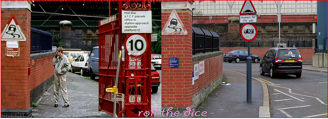 Only Fools and Horses, 1991, on Spur Road Waterloo, and a comparison shot in 2013.