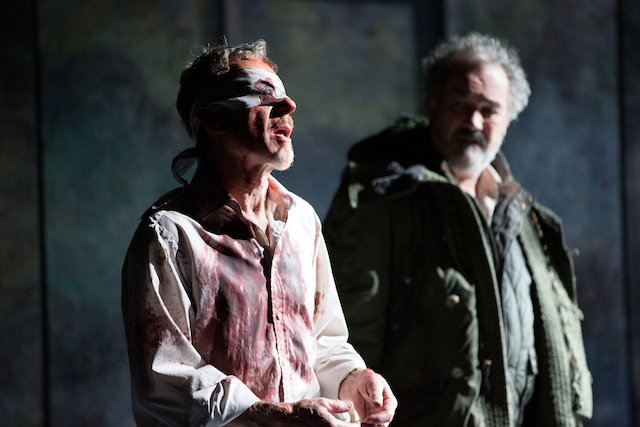 King Lear by William Shakespeare at The National Theatre 
Director Sam Mendes
Designer Anthony Ward
Lighting Designer Paul Pyant
VIdeo Designer Jon Driscoll
Fight Director Terry King
Music Paddy Cuneen
Sound Designer Paul Arditti
Cast
Stephen Boxer
Cassie Bradley
Tom Brooke
Richard Clothier
Jonathan Dryden Taylor
Paapa Essiedu
Kate Fleetwood
Colin Haigh
Simon Manyonda
Anna Maxwell Martin
Daniel Millar
Michael Nardone
Gary Powell
Simon Russell Beale
Adrian Scarborough
Hannah Stokely
Stanley Townsend
Sam Troughton
Olivia Vinall
Ross Waiton