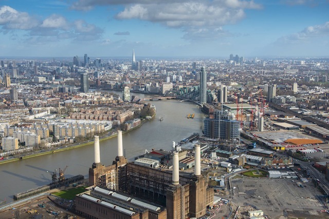 The regeneration of the Nine Elms area, an originally underused industrial area which will soon be transformed.