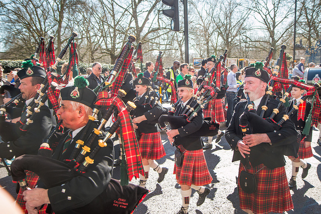 Marching band playing the bagpipe, by Zefrog on Flickr  