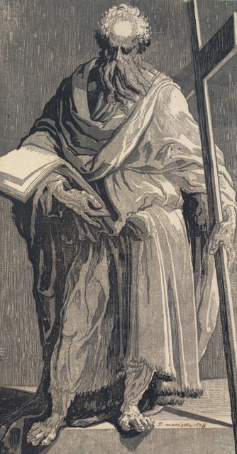  Domenico Beccafumi
 St Philip, c. 1544-47
 Chiaroscuro woodcut printed from three blocks, the tone blocks in grey and blue, 39.6 x 20.9 cm
 Albertina, Vienna
 Photo Albertina, Vienna
 