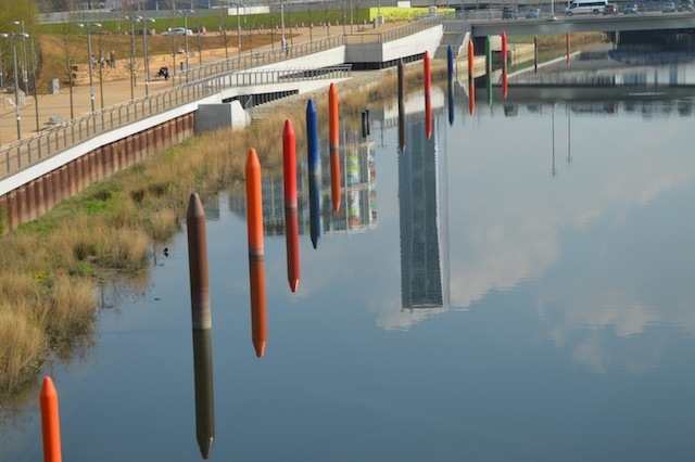 These crayon-shaped posts are known as stellas. They will be used for boat moorings.