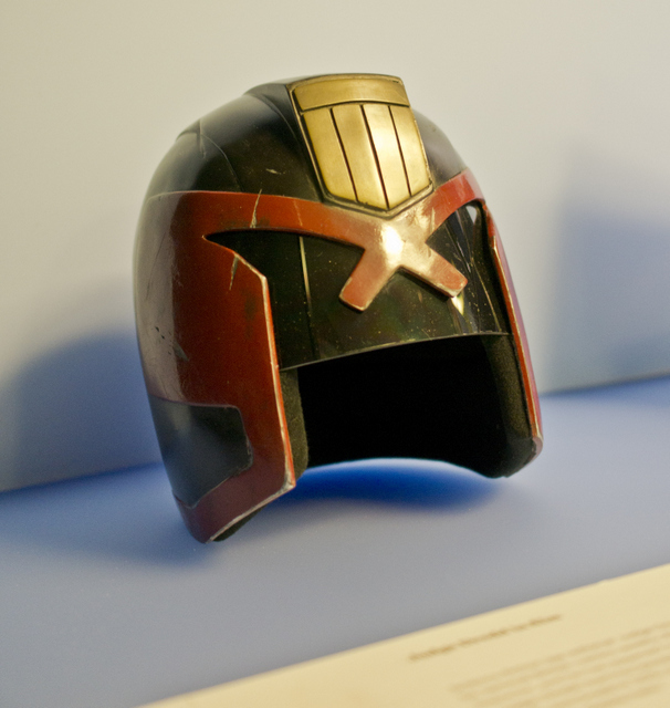 Judge Dredd's helmet loaned by DNA Films - producers of 'Dredd'. Photography (c) Tony Antoniou