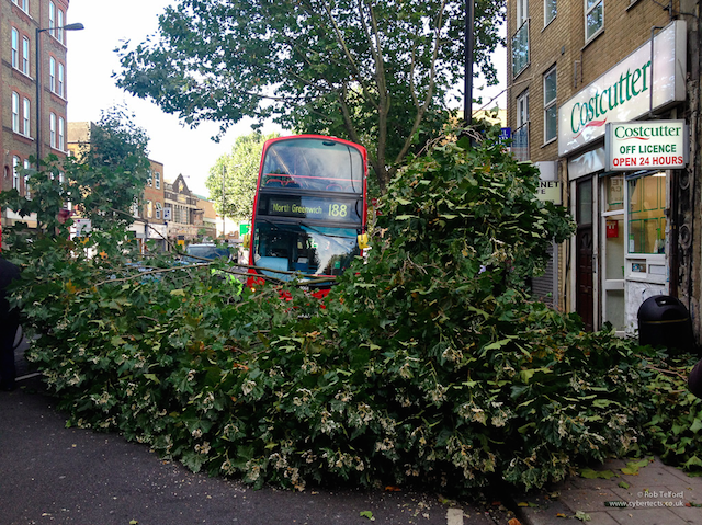 A bus crashing into a tree back in 2012. Photo by Rob Telford 